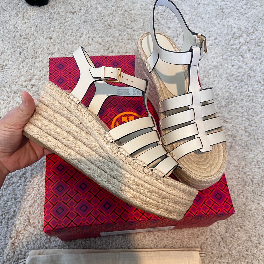 Tory Burch Fisherman Espadrille Wedge Sandals Size 8.5 NEW